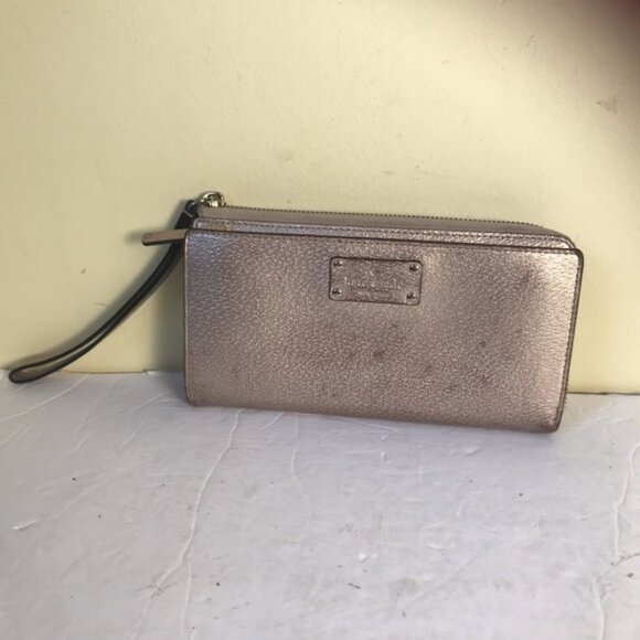 Kate Spade Rose Gold Large Wristlet Metallic Wallet Organizer Clutch Bag Zippy - Picture 12 of 14